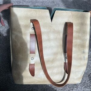 Reversible Legacy Cream and Green Leather Tote/Shoulder Bag